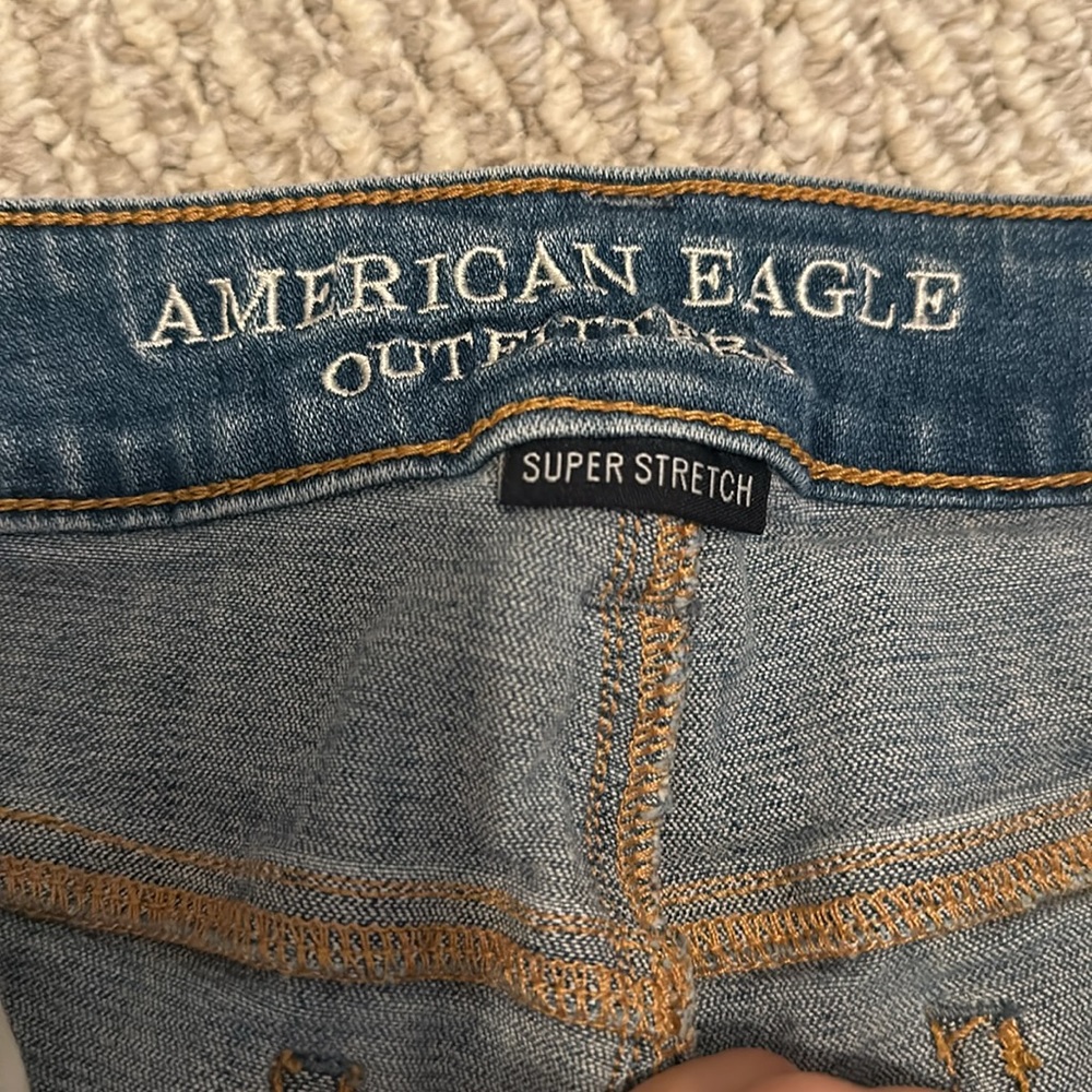 Women American eagle high rise jegging sz 8 w rips blue - Picture 6 of 8